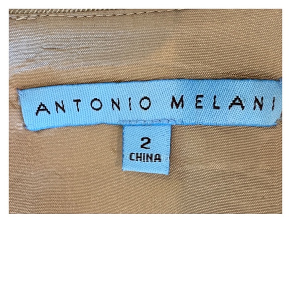 Antonio Melani Puffy Cap Sleeve Pleated Accent Round Neck Tan Woven Dress Size 2 - Picture 5 of 6